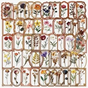 50 Framed Vintage Botanical Stickers Floral Foliage Flowers Leaves Crafts